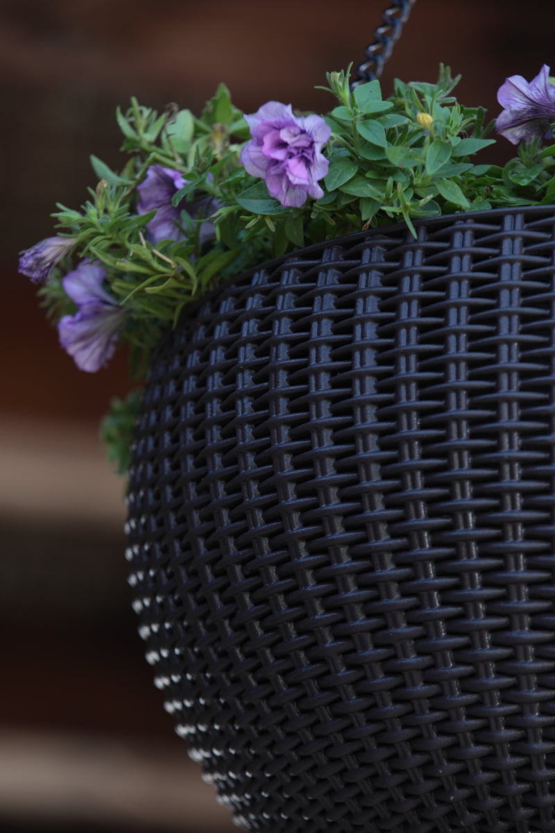 Keter Round Resin 13.8" D Hanging Planters, 2 pack Brown Rattan eBay