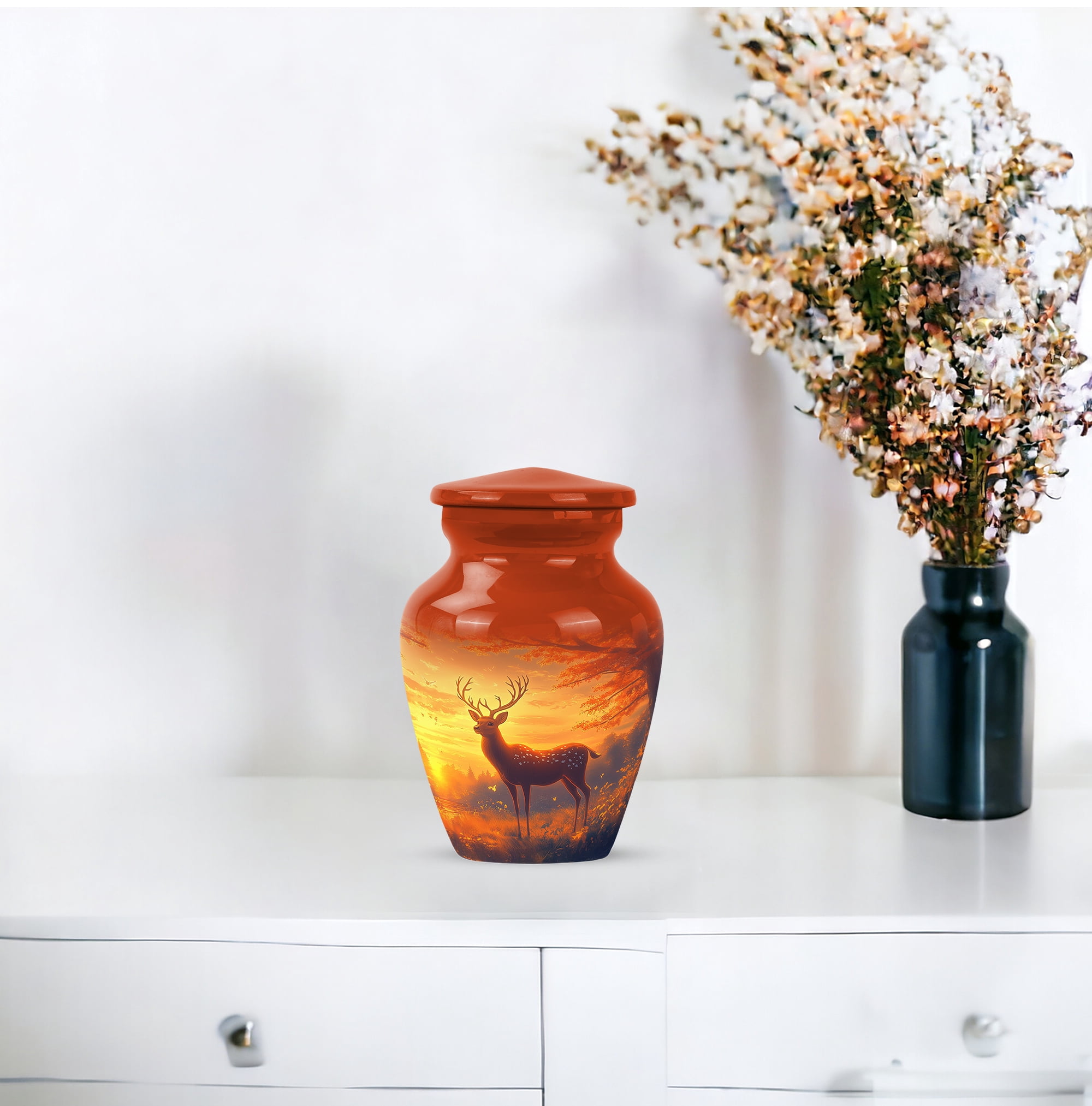 MUKTIVE Deer Memorial Tiny Urns for Adult Male - Small Cremation Urn for Ashes for Women - Decorative Keepsake Urn for Mom - Burial Urns for Human Ashes - 3 Inch