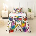 thumbnail image 2 of Manfei Cartoon Rainbow Love Twin Sheets, Watercolor Graffiti Art Bedding, Cream Blue, 3 Pieces, 1 Flat Sheet, 1 Fitted Sheet and 1 Pillowcase, 2 of 6