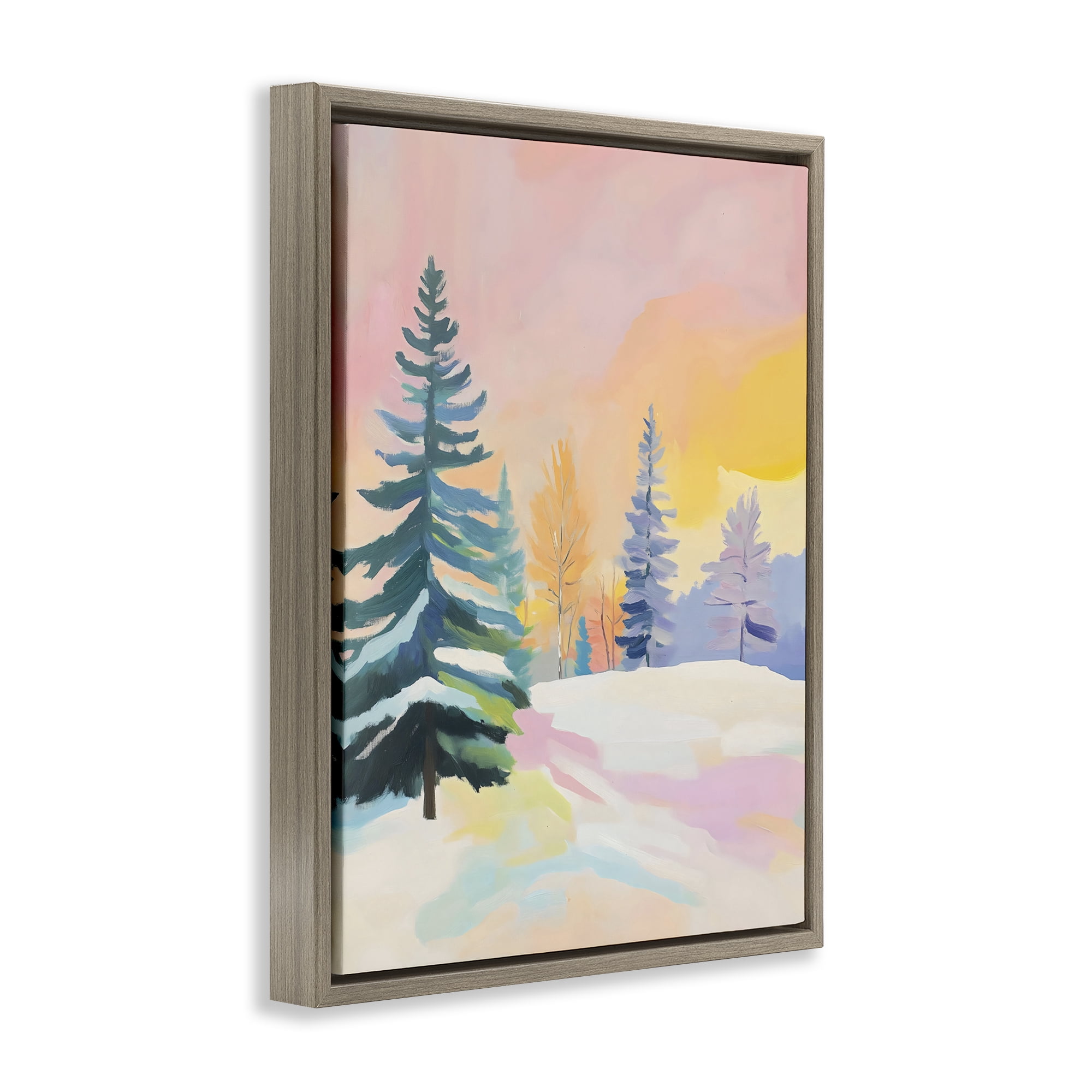 Stupell Industries Winter Forest Snowscape in Pastels Brown Framed Floater Canvas Wall Art, design by The Prints Vibe