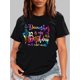 thumbnail image 1 of Colorful Butterfly & Letter Print Women's Black Tee - Casual Fashion, Round Neck, Short Sleeve, Breathable Polyester, Machine Washable - Perfect for Spring/Summer/Fall, 1 of 7