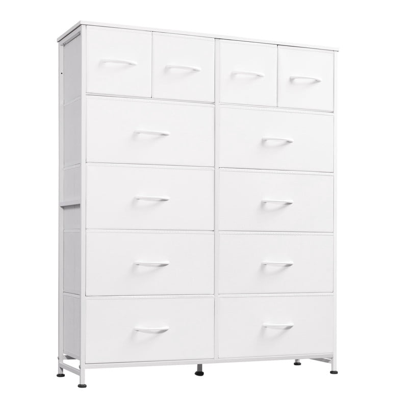 Kelno 12 Drawer Fabric Dresser Storage Tower Sturdy Steel Frame Wood Top Organizer, White