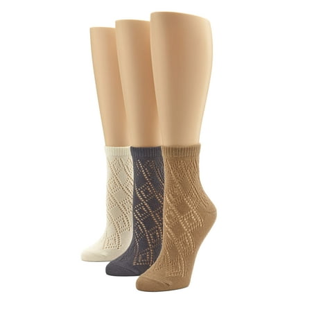 HUE Diamond Anklet Sock 3 Pair Pack 3 Ginger White Grey One Size