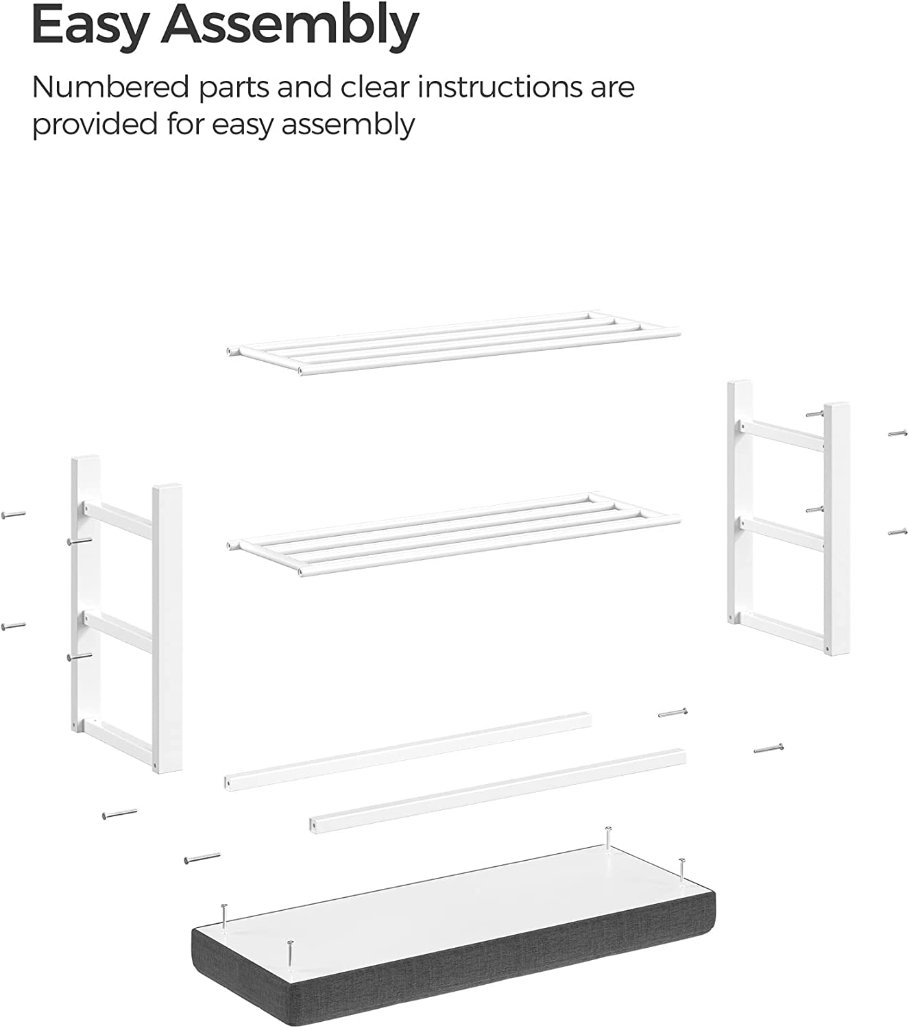 Songmics Shoe Storage Bench with Cushion, White and Gray photo 6