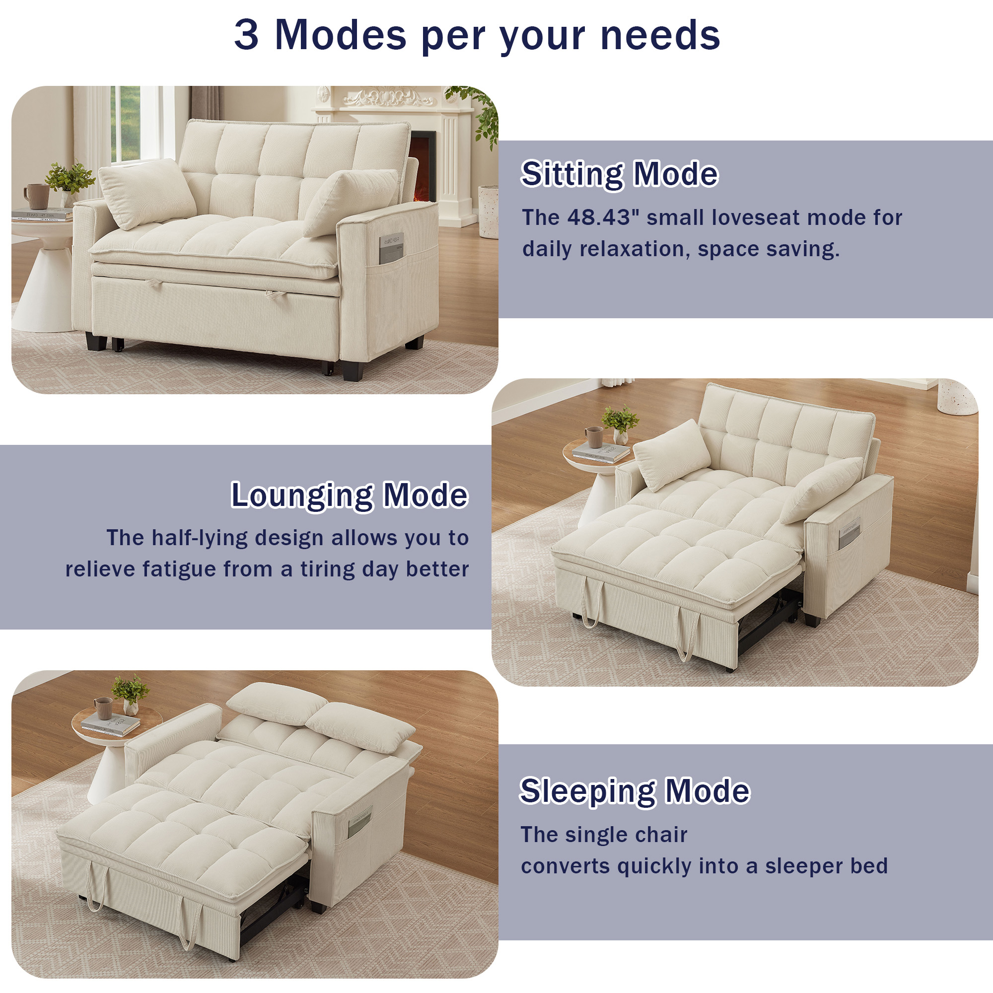Pingliang Home Convertible Loveseat Reclining Sleeper Sofa Pull Out Bed,2 Seat Small Couch with Storage Side Pockets,for Living Room Apartment Office Studio