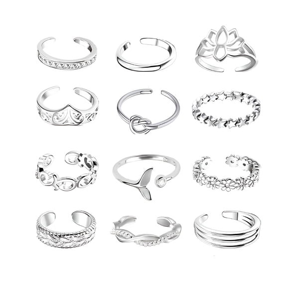 DESIGNICE 12Pcs/Set Summer Fashion Foot Leg Beach Geometric Open Barefoot Finger Toe Rings,Toe Rings for Women