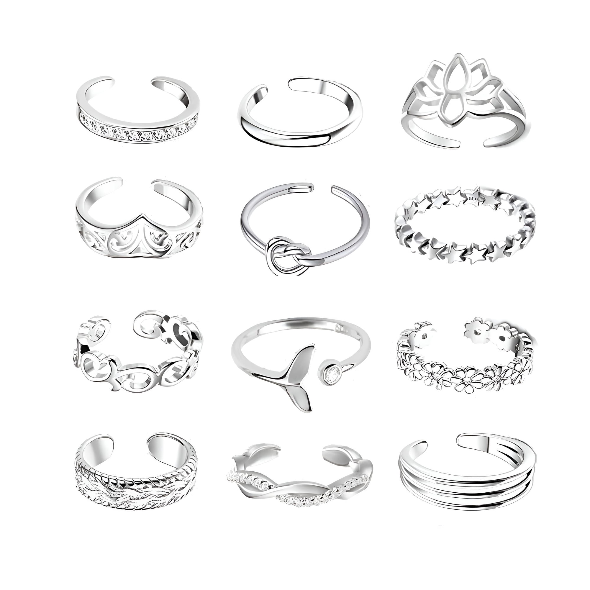 DESIGNICE 12Pcs/Set Summer Fashion Foot Leg Beach Geometric Open Barefoot Finger Toe Rings,Toe Rings for Women