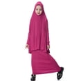 thumbnail image 3 of Robe Maxi à Manches Longues pour Filles, Deux Pièces, Abaya de Fête Musulmane Islamique, Rose Rouge, m, 3 of 8