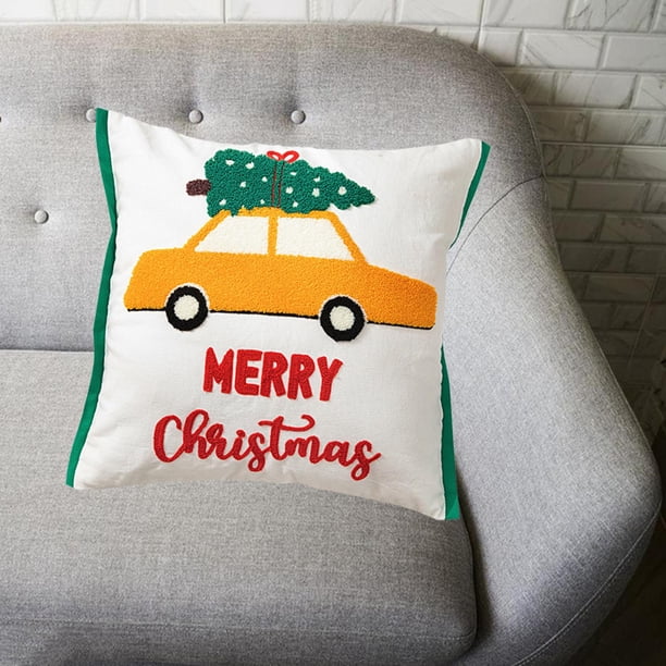 Cubiertas de almohada de Navidad 18x18 pulgadas-Funda de ín de Navidad, funda de decoración para fiestas de invierno, almohada con cremallera Coche Soledad Fundas de almohada