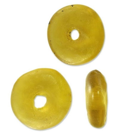 - Ghana Recycled Glass Rondelle Beads Amber 11-13mm (10-Pcs)