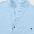 thumbnail image 5 of Men Henley Shirt Solid Color Cotton Linen Short Sleeve T-Shirts Band Collar Beach Vacation Pullover, 5 of 7