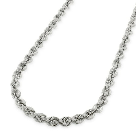 14k White Gold 3mm Solid Rope Diamond Cut Chain Necklace