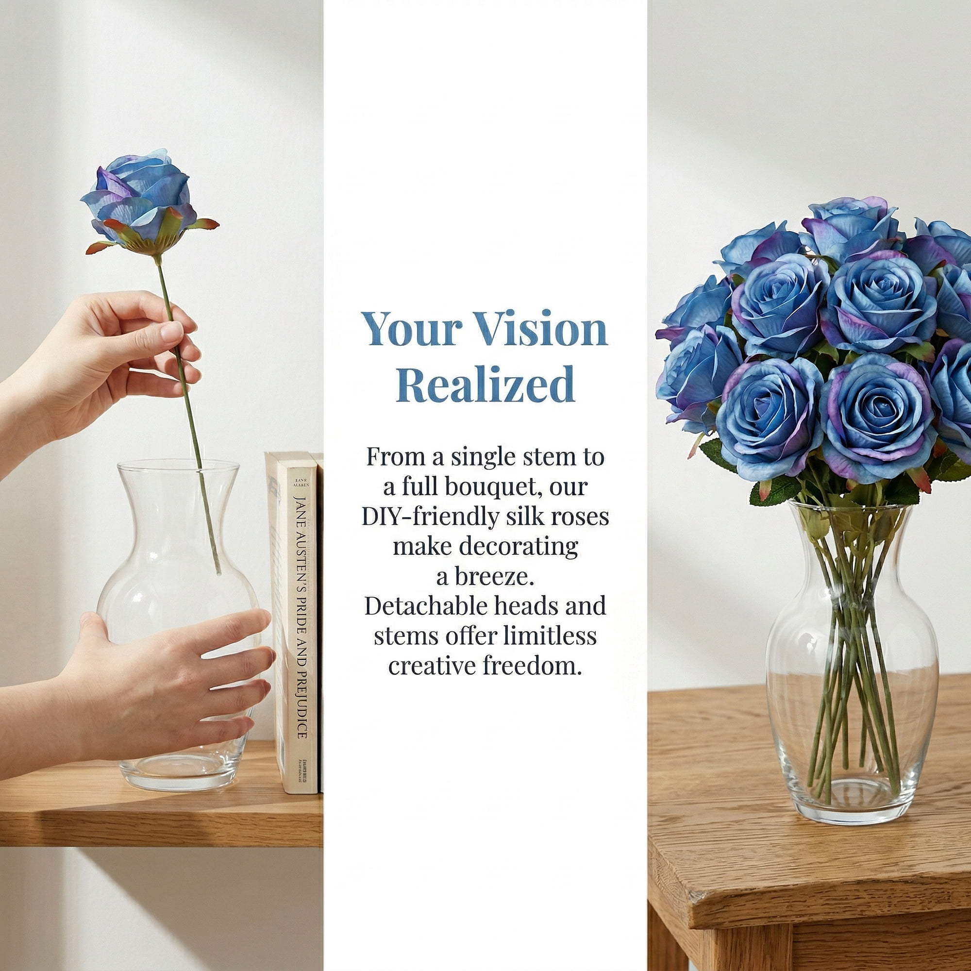 Unique Bargains 10Pcs Artificial Rose Flowers Petite Silk Bouquets Dark Blue 8.1 in