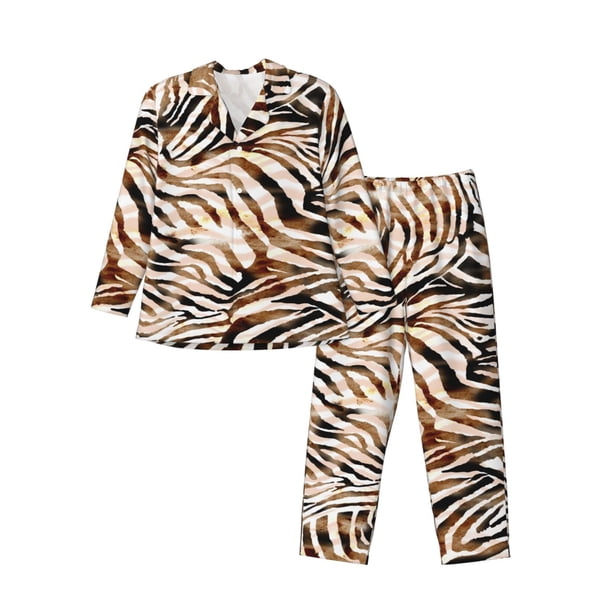 Balery Watercolor Zebra Pijama para Hombre de Dos Piezas con Manga Larga, Conjunto de Dormir y Descanso Suave con Bolsillos-Large