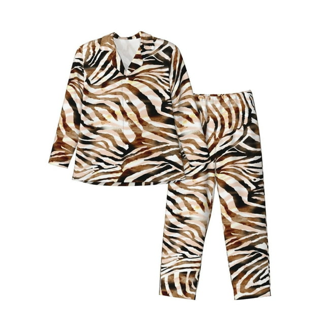 Fotbe Watercolor Zebra Pijama de Hombre con Estampado de Manga Larga, Conjunto de 2 Piezas, Ropa de Dormir Suave y Cómoda con Bolsillos-X-Large
