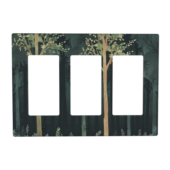 Hand Drawn Forest Switch Cover Decorative Wall Plate 3-Gang Standard Size