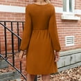 thumbnail image 4 of WTOBBY Women's Fashion Round Neck Casual Slim Solid Waist Long Sleeve Dresses - Elegant and Fitted Dress with Waist Accent, Perfect for Slimming Silhouettes or Office Wear,Earthy Yellow L, 4 of 5