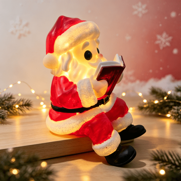 Battery Operated Lighted Santa Figurine, Resin Christmas LED Table Night Light, Cute Holiday Decor Ornament for Living Room, Bedside, Shelf and Christmas Indoor Home Festive Arrangements