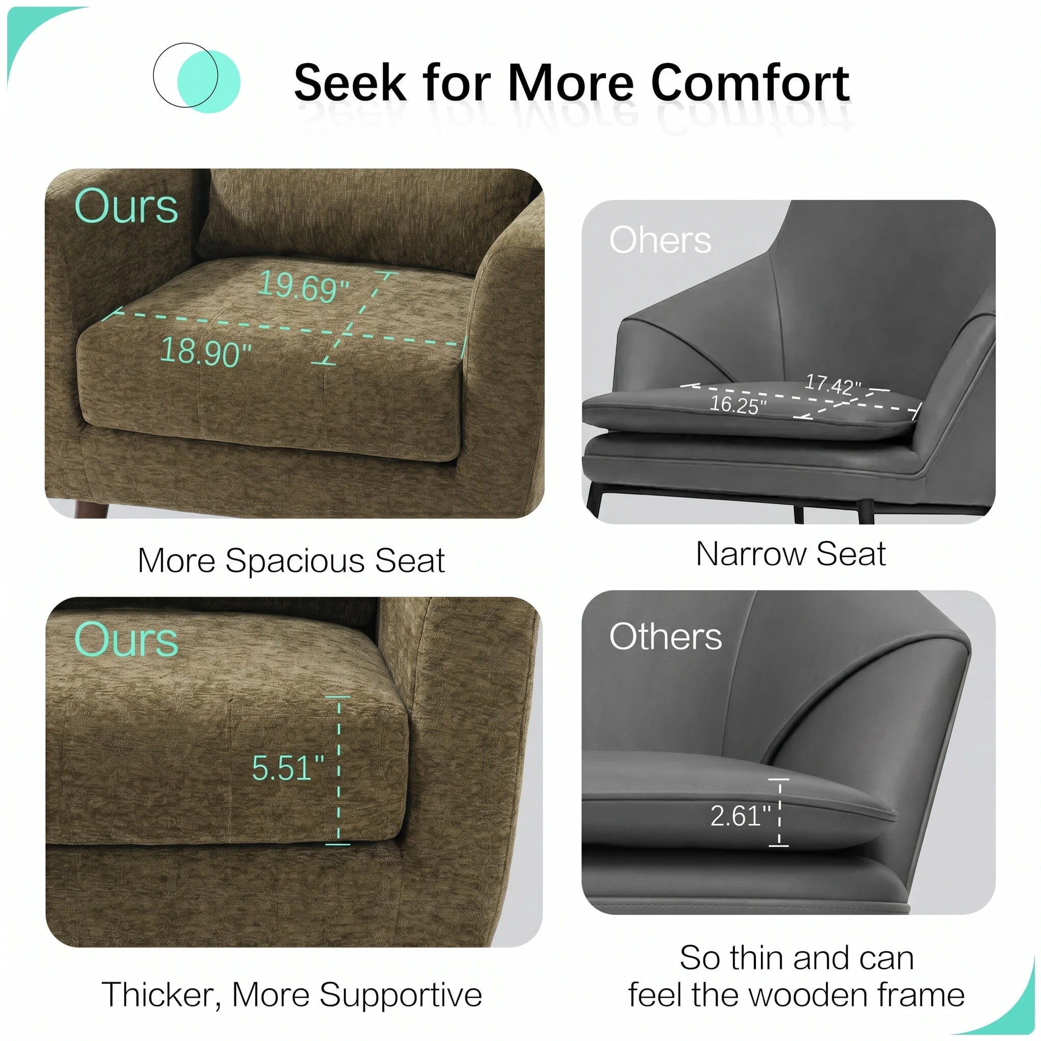 AISWORD Modern Accent Chair, Upholstered Armchair with Pillow, Fabric Single Sofa Chair with Lounge Seat and Wood Legs Accent Chair for Living Room Bedroom Small Spaces, Olive Green