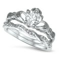 thumbnail image 2 of His and Hers 3 Piece Trio Sterling Silver Titanium Wedding Band Engagement Ring Set 13/5, 2 of 7