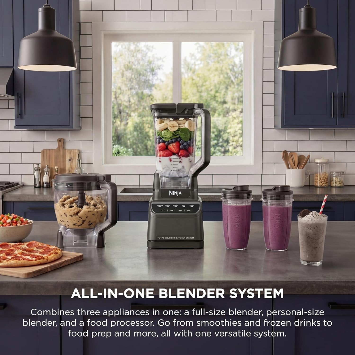 Ninja Kitchen System | All-in-One for Smoothies, Frozen Drinks, Veggie Chopper & More | With Full-Size Pitcher, 8 Cup Food Processor Bowl, (2) 18 oz. Cups, | 1200 Watt | Dark Grey