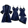 thumbnail image 2 of Brilliant Pajamas for Women under $10 Secret Women Silk Lace Robe Dress Sleepwear Nightdress Pajamas Tops+Short Pants+Dress+Coat Set Blue XXL, 2 of 5
