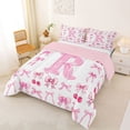 thumbnail image 2 of jejeloiu Bowknot Cherry Monogrammed R Full Size Comforter Sets For Girls,Pink Coquette Bow tie Alphabet Design Bedding Sets,Pink Reversible,3 Pieces, 2 of 7