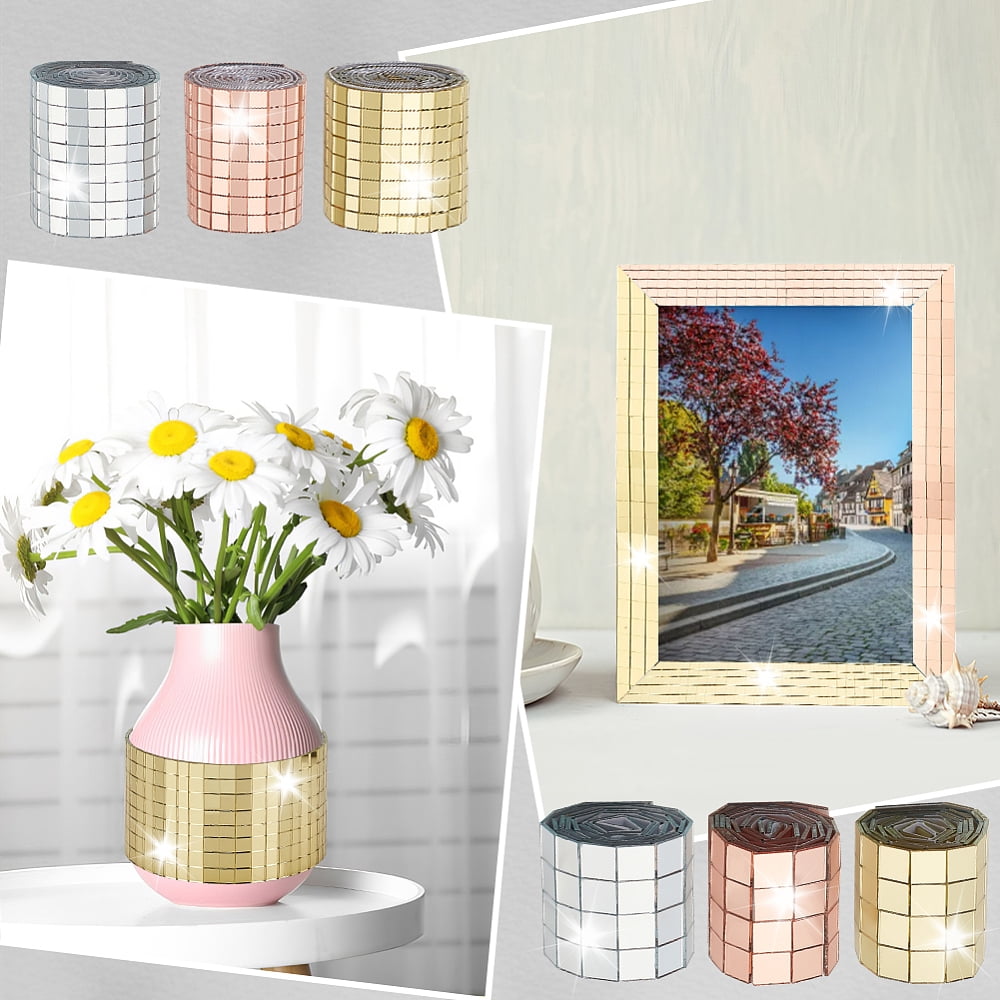 6 Sheets Self Adhesive Mosaic Tiles for Crafts Mixed Color Real Glass Cabochons Mosaic Tiles for DIY Craft Decoration Disco Ball Sliver Hat Cups DIY