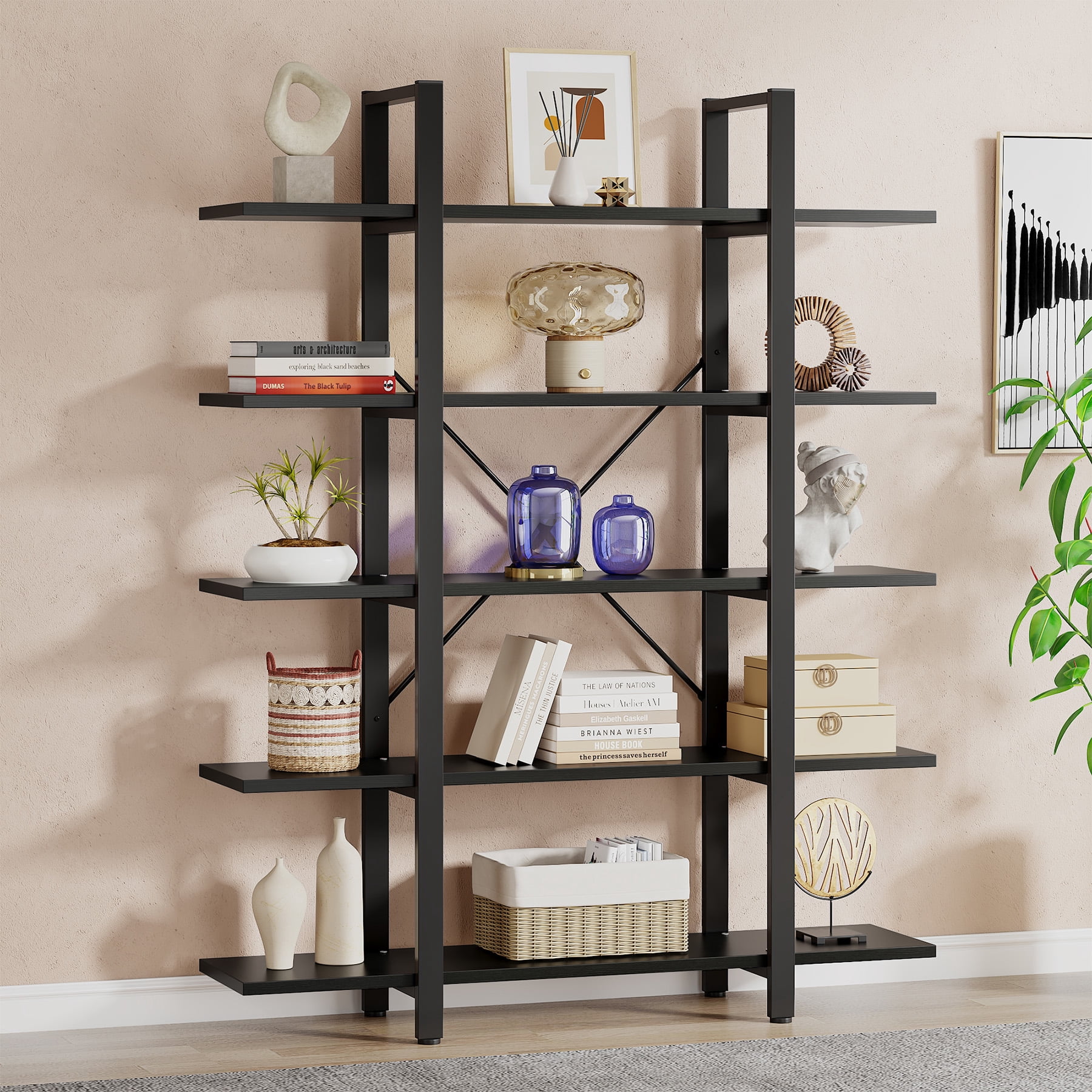 Tribesigns 5-Tier Bookshelf, Industrial 72 inch Bookcase, Black