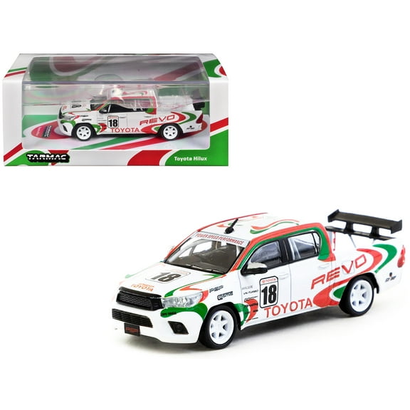 Toyota Hilux Pickup Truck RHD #18 White with Red and Green Graphics "Hobby64" Series 1/64 Diecast Model Car by Tarmac Works