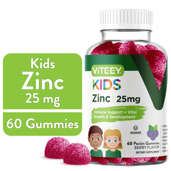VITEEY Kids Zinc Gummies 25mg, Kids Immune Support Zinc Supplement, Berry Flavor, 60 Ct