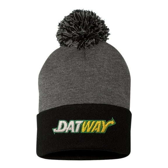 Adult Datway Embroidered Knit Beanie Pom Cap