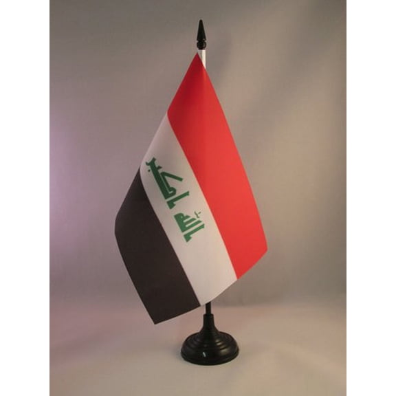 AZ Flag Iraq Table Flag 6x8 in Iraqi 100D Polyester Plastic Base 21x14 cm