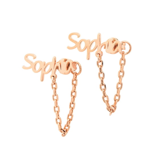 Personalized Planet Sterling Silver Personalized Planet Name Crawler Button with Chain Loop Earring ,Women's