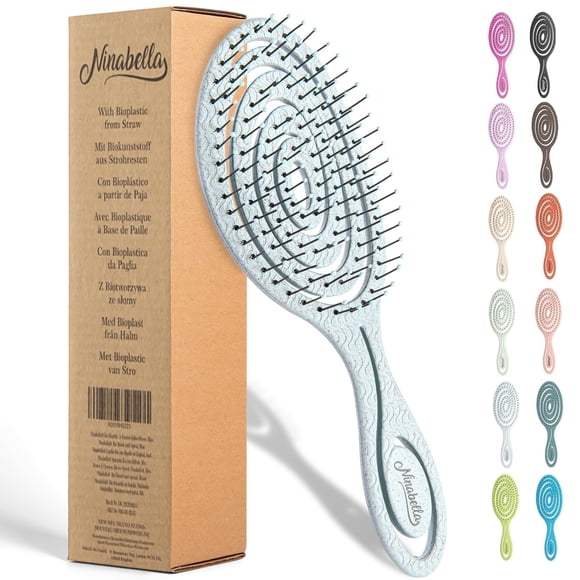 Ninabella Cepillo Desenredante para Cabello para Mujeres y Hombres - No Tira - Cepillos Alisadores para Cabello Liso y Rizado - Cepillo Espiral Único - Azul