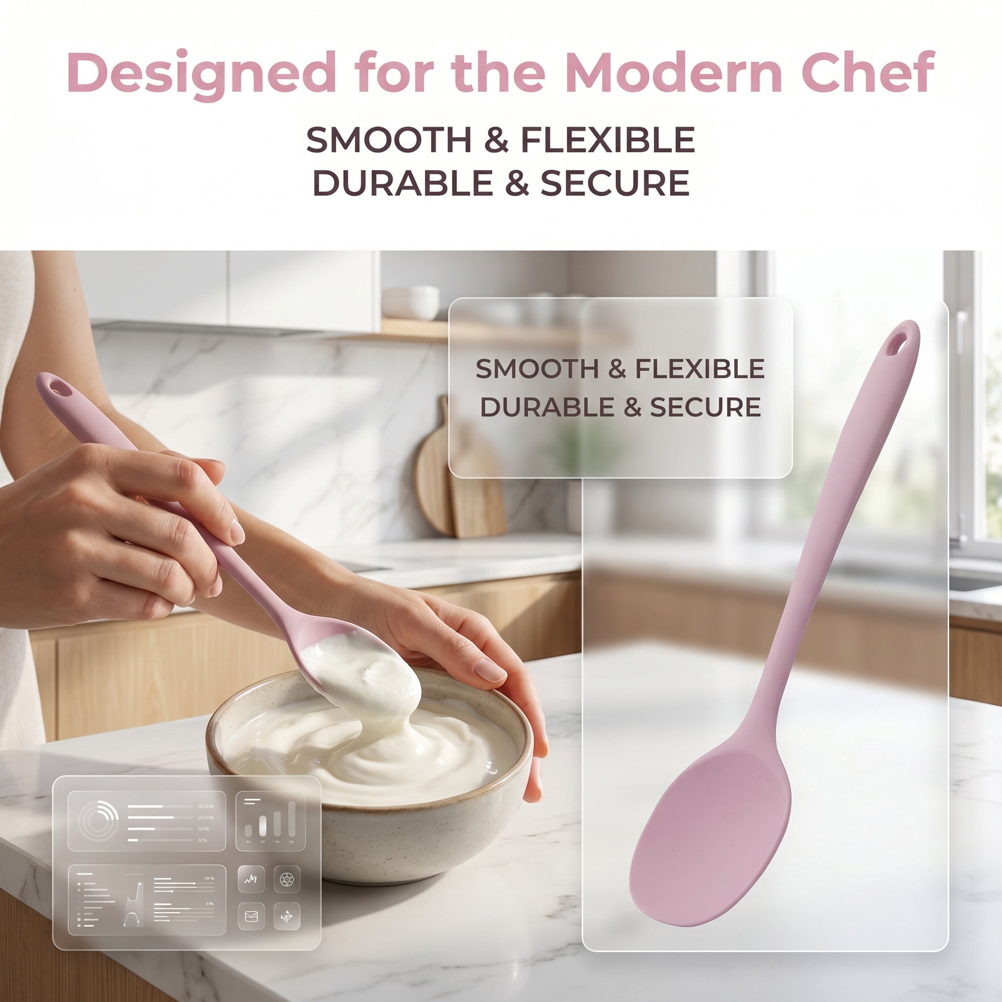 Unique Bargains Silicone Non Stick Heat Resistant Cooking Spoon Pink 11x2.3in