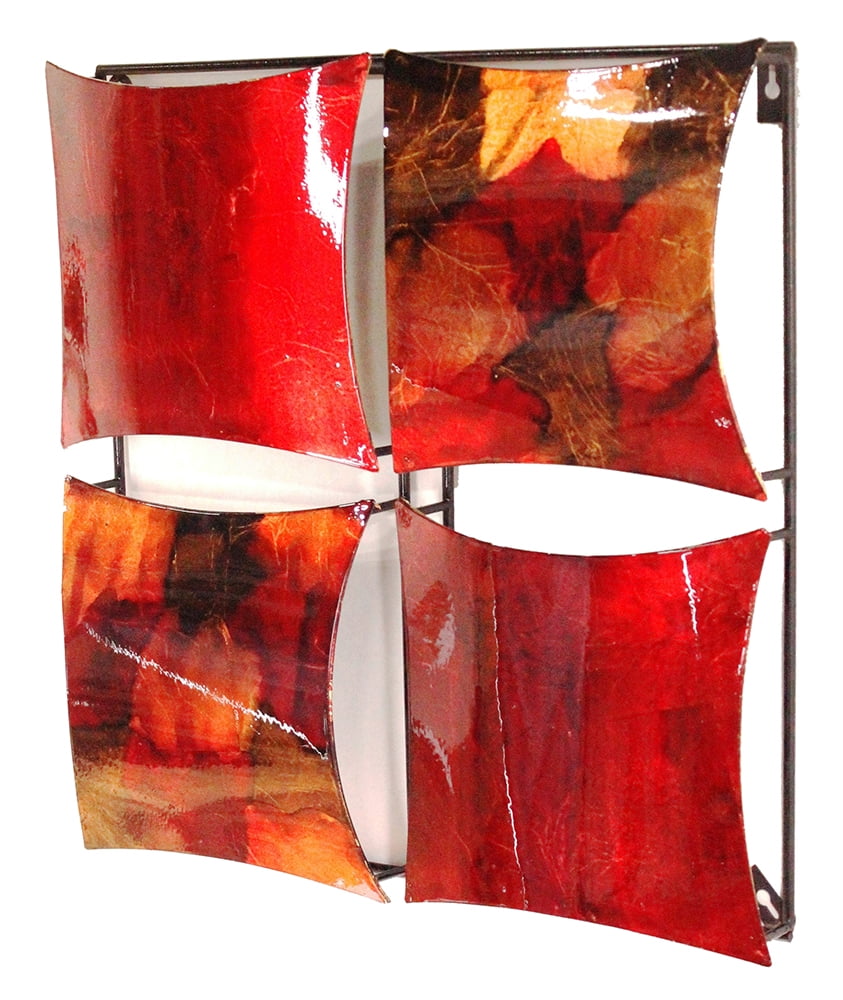 4Panel Square Metal Wall Decor Metal, Lacquered In Copper, Red And