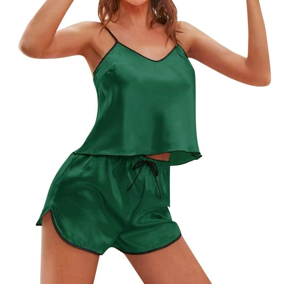 Ramiter Silk Pajamas Satin Pajamas for Women Short Sleeve Silk Pajama Sets Soft Sleepwear Top with Causal Pj Shorts XL,Green