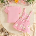 thumbnail image 5 of Bobifish Toddler Girls Outfit Sets Ribbed Knit Short Sleeve T Shirt And Flower Print Suspenders Shorts Summer Kids Girls Sets, 5 of 7