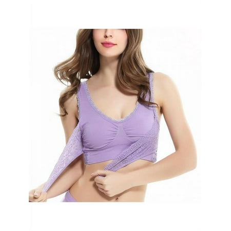 

Women Yoga Workout Bra Seamless Lace Cross Front Side Buckle Lounge Activewear