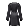 thumbnail image 4 of Women Plain Puff Sleeve Ruffled Button Long Sleeve Dress, 4 of 6