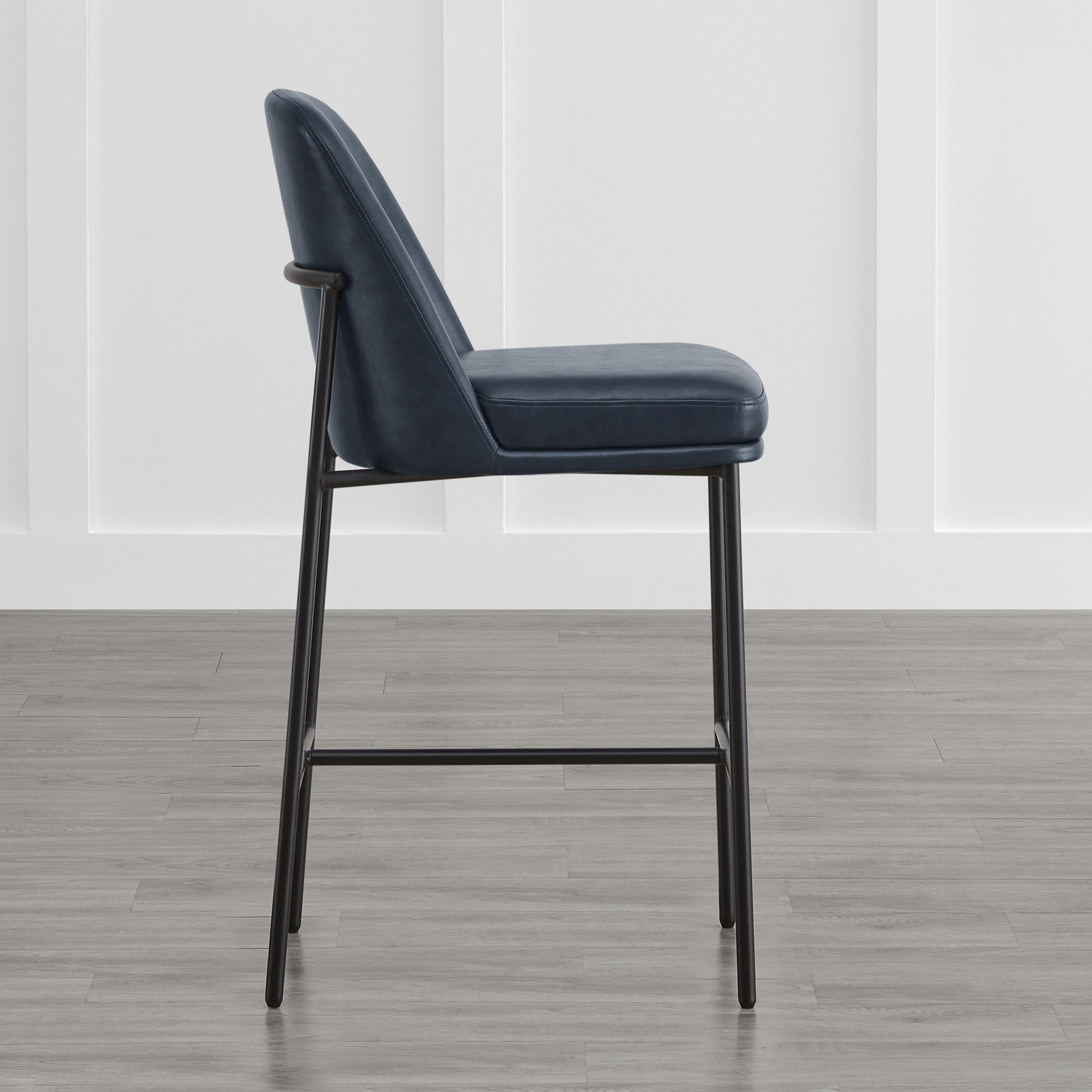 Spruce & Spring Modern 27-Inch Contemporary Counter Stool Set with Upholstered Seat and Metal Frame Set of 2, Navy Blue Faux Leather