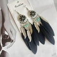 thumbnail image 5 of Boho Long Enamel Feather Dangle Drop Statement Stud Earring for Women Bohemian Ball Beaded Turquoise Tassel Dangling Link Piercing Fish Hook Earrings Ethnic Style Vintage Jhumka Jhumki Party, 5 of 6