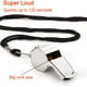 thumbnail image 2 of silbatos de supervivencia (cuerda negra), silbato deportivo de acero inoxidable súper ruidoso con cordón, perfecto para árbitros, entrenadores, policía, deportes al aire libre y situaciones de emergen, 2 of 5