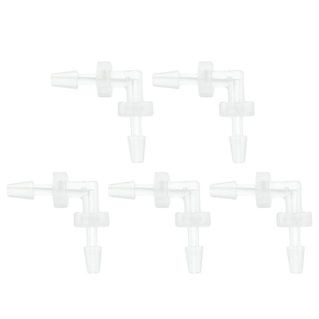 Accesorio de barbado de manguera de plástico Unique Bargains 1/16" en ángulo de 90 grados L para acuarios PP transparente 5 piezas