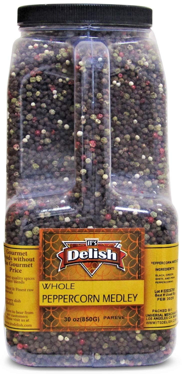 Whole Peppercorn Medley by It's Delish - 6 LBS Gallon Size Jug with Handle - Whole Black, Green, White & Pink Peppercorn Blend - Dried Multicolored Pepper Mix Great for Refills, Caterers, Restaurants
