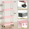 thumbnail image 2 of Slim Storage Cart 4 Tier Slim Cart, Bathroom Rolling Utility Cart Storage Organizer Slide Out Cart, Mobile Shelving Unit Organizer Trolley for Office Bathroom Kitchen Laundry Narrow Places, Pink, 2 of 7