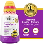 Zarbees Kids Cough + Immune Daytime for Ages 2-6 with Honey, Vitamin D & Zinc, Mixed Berry, 8FL Oz