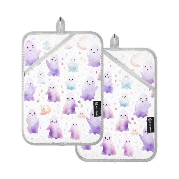 ALAZA Ghosts Purple Pot Holders Set of 2 Heat Resistant Kitchen Oven Mitts