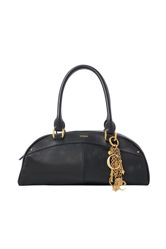 Women's Structured Black Calf Leather Shoulder Bag Black
